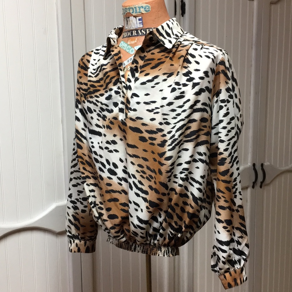 Early 1980’s Pleated Animal Print 80’s Top